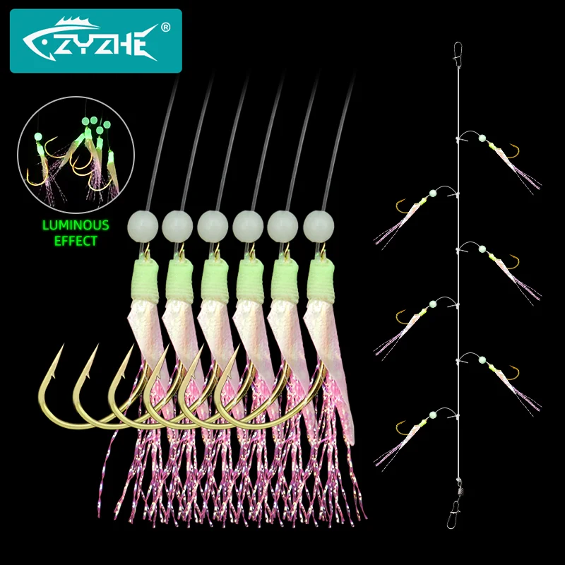 ZYZHE Anzuelos Sabiki Piel de Pescado Real Luminosos – Mar/Dulce
