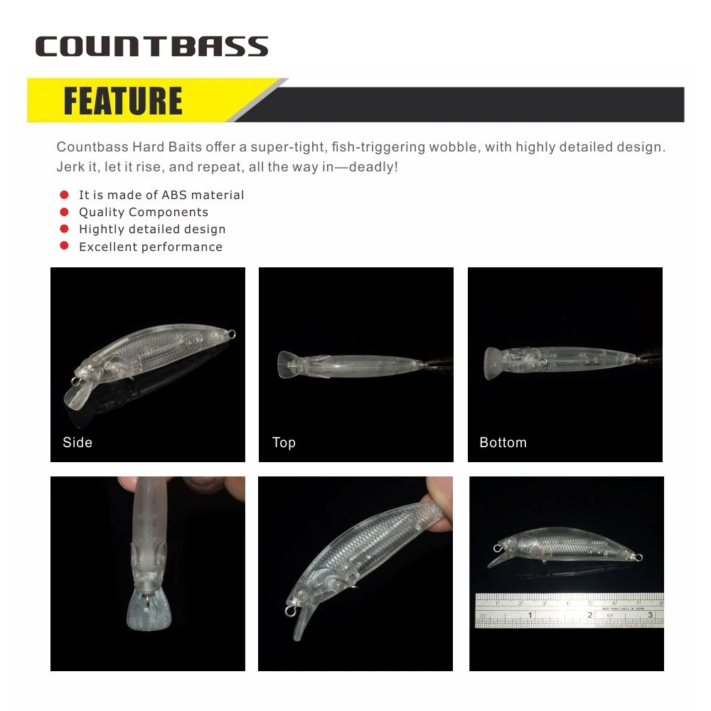 Countbass 10 Uds. Señuelos duros en blanco 2,36 "/60mm 0,14 oz/4g, cebos de pesca flotantes sin pintar, pececillos, Wobblers, señuelos para peces de agua dulce - imagen 4