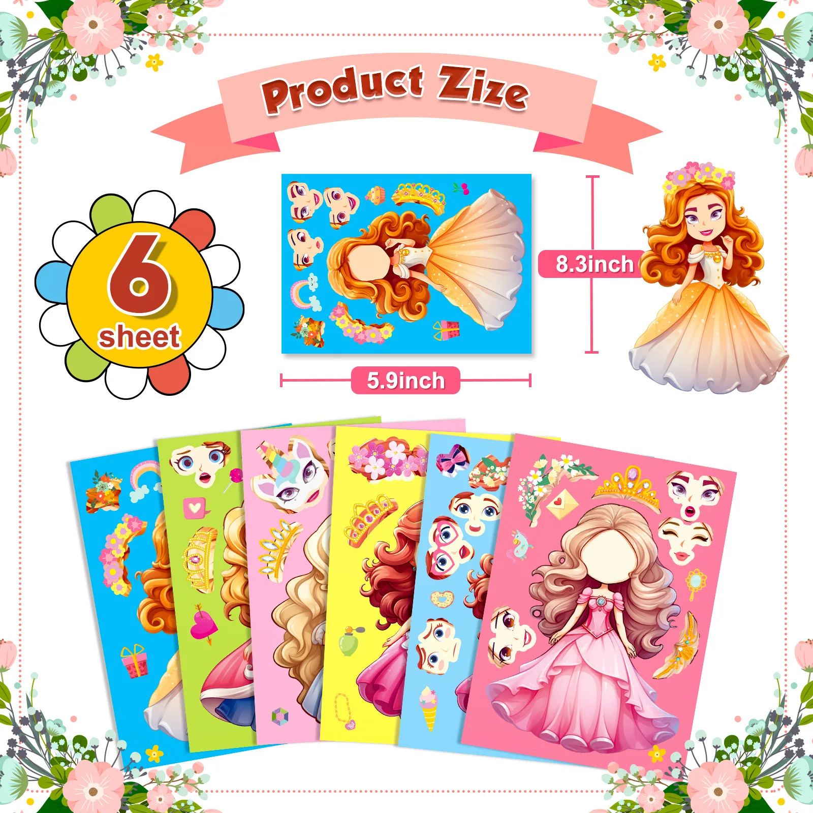 ¡Crea tu propia princesa mágica con este kit de pegatinas de 6 hojas!