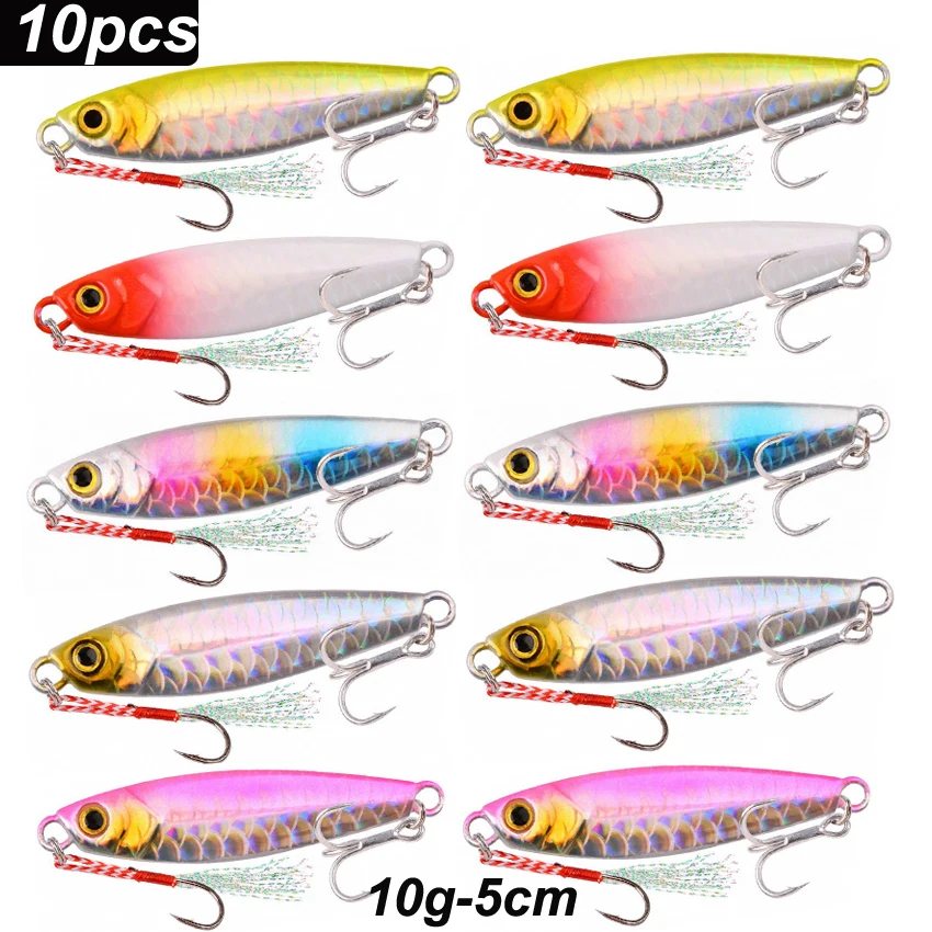 Señuelo de plantilla de Metal fundido, 10 Uds., 10g, señuelos de Jigging de fundición a tierra, Pesca, pescado, lubina, señuelo de Pesca, aparejos de cebo Artificial - imagen 4