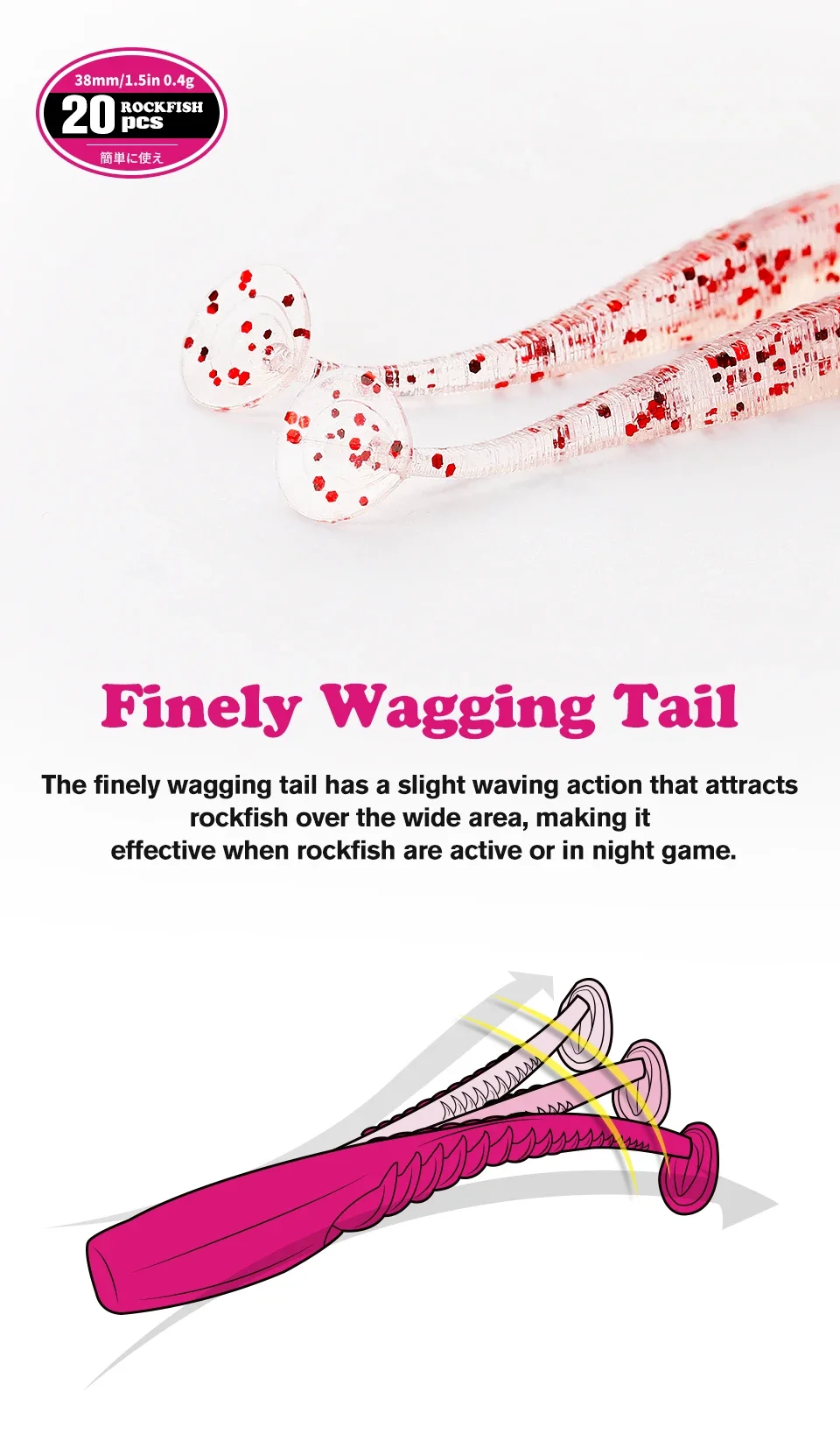 TSURINOYA 20 piezas cebo blando señuelo de pesca 38mm 0,4g T cola Wobbler pesca señuelo suave para Ajing Rockfish Bass Swimbait cebo de silicona - imagen 3