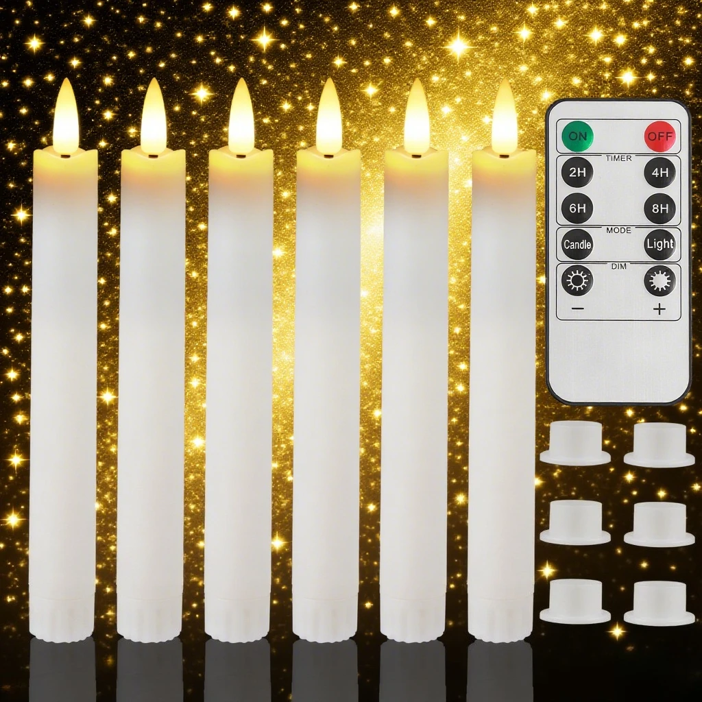 Velas LED parpadeantes con mando y soporte 3D para Navidad
