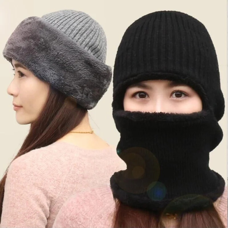 Gorro de invierno de lana Coral para hombre, bufanda, gorro tejido de lana transpirable cálido para mujer, gorro de protección de doble capa - imagen 2