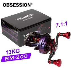 Carrete de Jigging de paso lento de agua salada, relación de engranaje de 17kg, 7,1: 1, Metal de aluminio, 11 + 1BB, potencia de arrastre de fibra, fundición, carretes de pesca Shore BM200