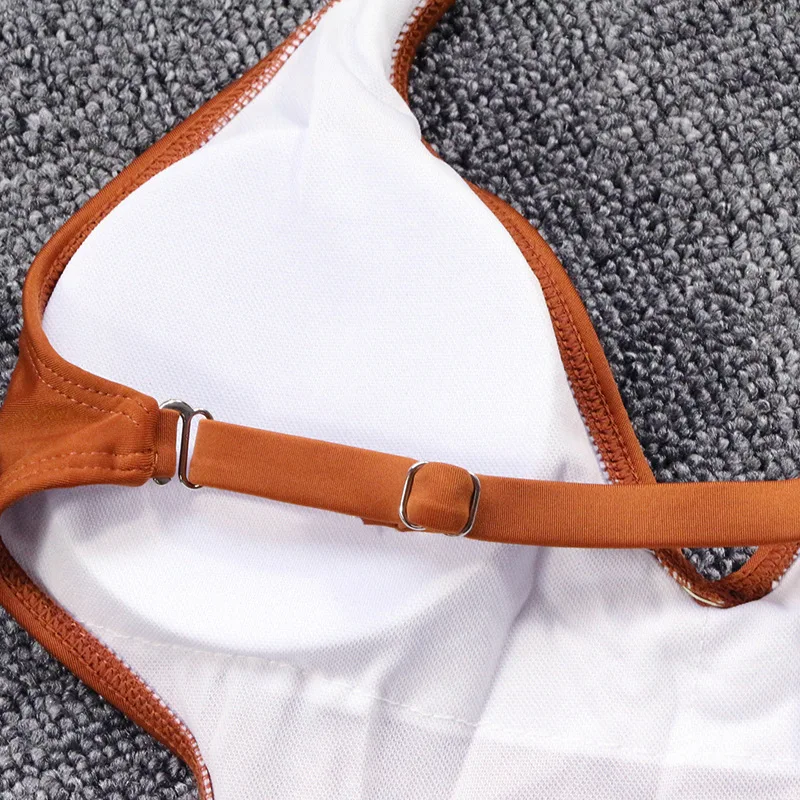 Bañadores de una pieza con cuello de pico para mujer, traje de baño Sexy con cuello Halter, espalda abierta, Monokini con corbatas, ropa de playa, Bikini con correa cruzada lateral - imagen 5