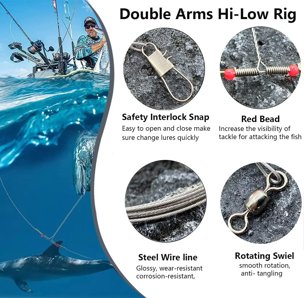 Acero inoxidable con broches giratorios y cuentas para rig de pesca - imagen 2