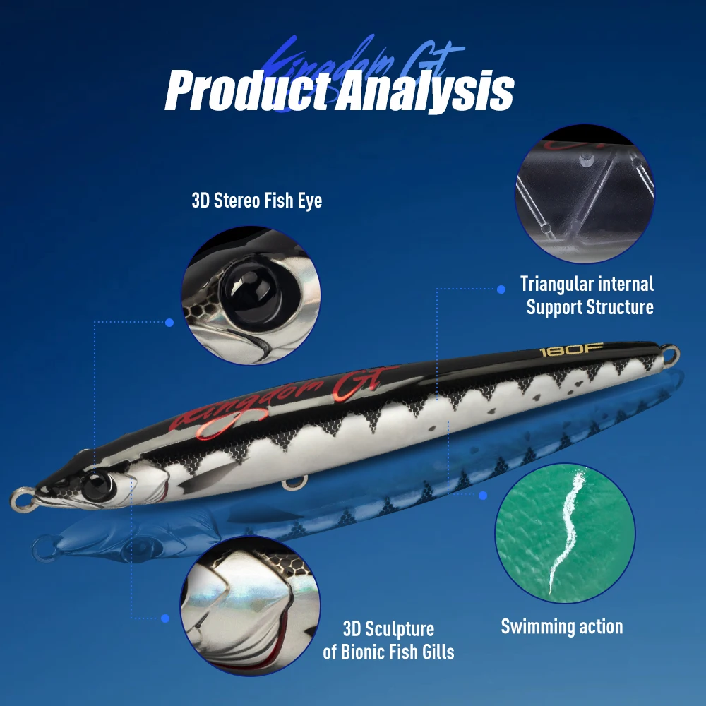 Señuelo de pesca Kingdom GT Sea 40g 54g 73g 180mm 200mm 230mm lápiz flotante Topwater cebo duro Artificial para pesca de atún marino GT - imagen 3