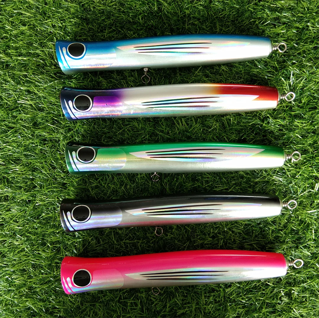 Swolfy, 1 pieza, gran juego de madera, Trolling Popper Topwater Stickbait, señuelo de Pesca, superficie dura, cebo para atún GT Pesca - imagen 2