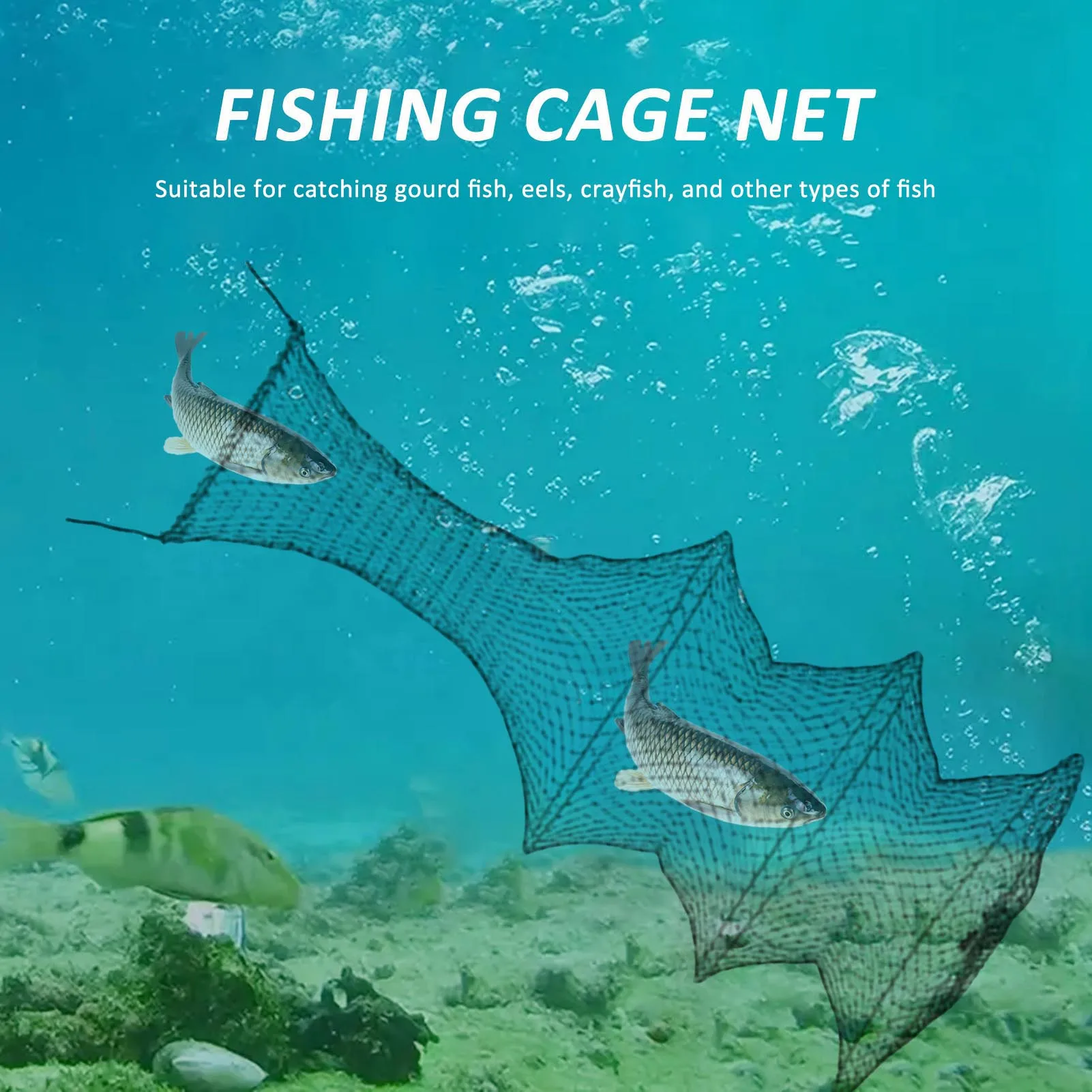 Red de pesca portátil plegable con aro de acero y bolsa tejida - imagen 4