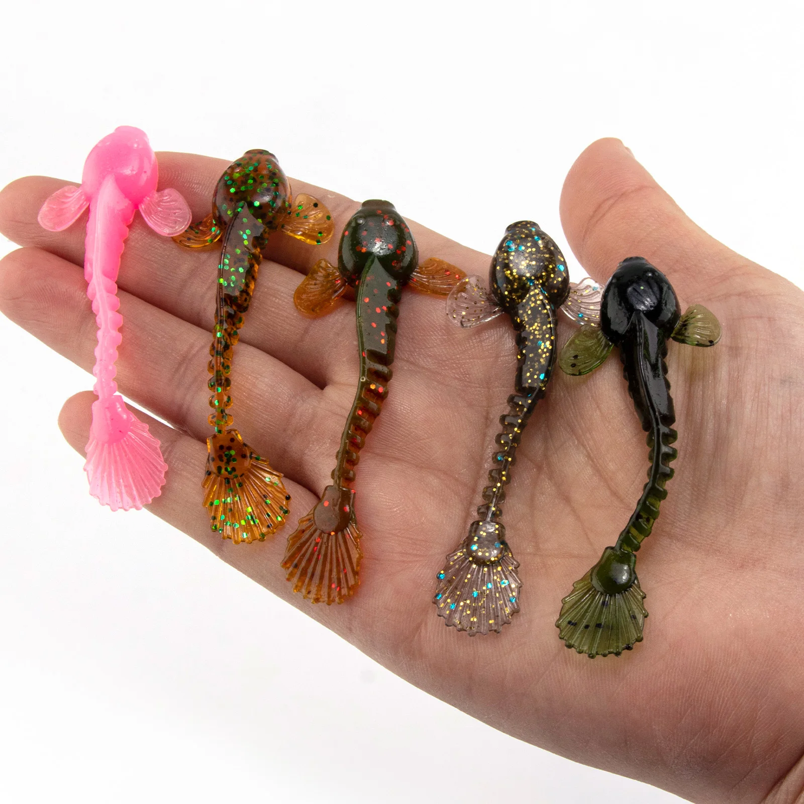 Señuelo de pesca de plástico suave, gusano suave de cola plana, 7cm, 2,1g, salamandra gigante simulada, cebo de silicona que se hunde para lubina y trucha, 16 Uds. - imagen 4