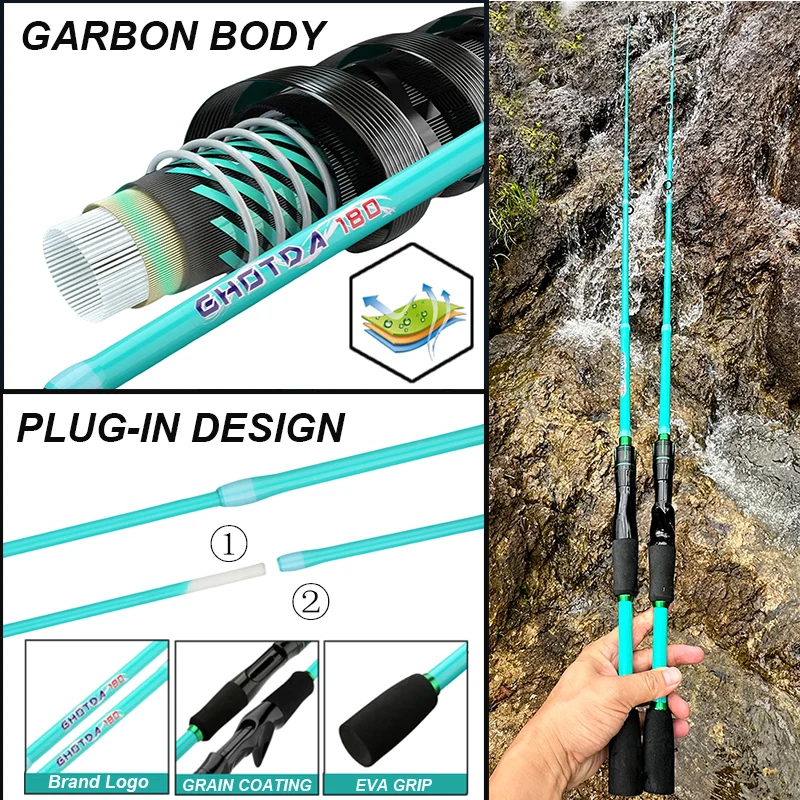 Caña de señuelo Baitcasting de diseño ligero profesional, Material de fibra de carbono de 1,8/2,1 m, alto rendimiento para agua dulce y costera - imagen 3