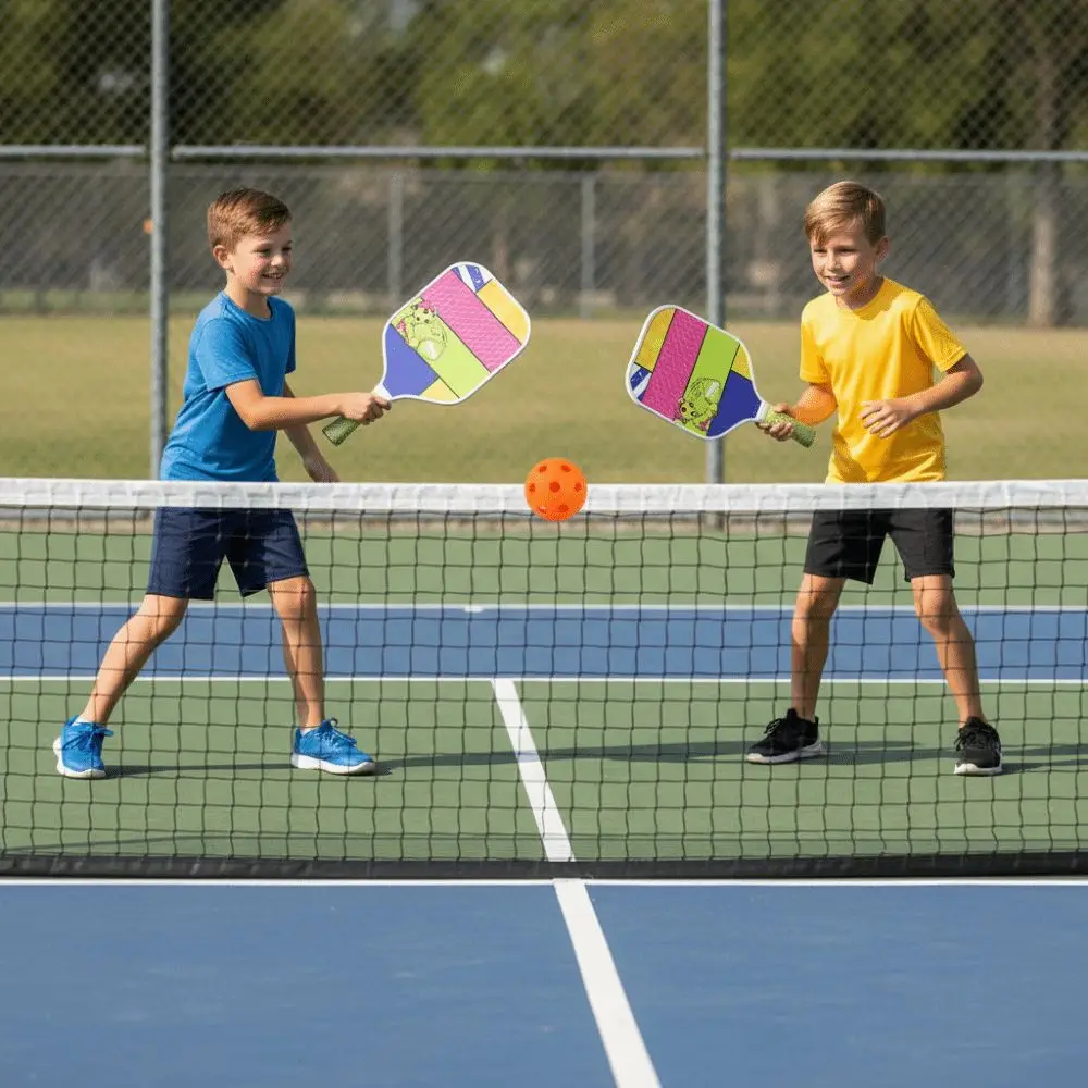 Juego de Pickleball para niños de dibujos animados, juego de Pickleball portátil ligero, juego de Pickleball Universal de 4 pelotas para deportes al aire libre