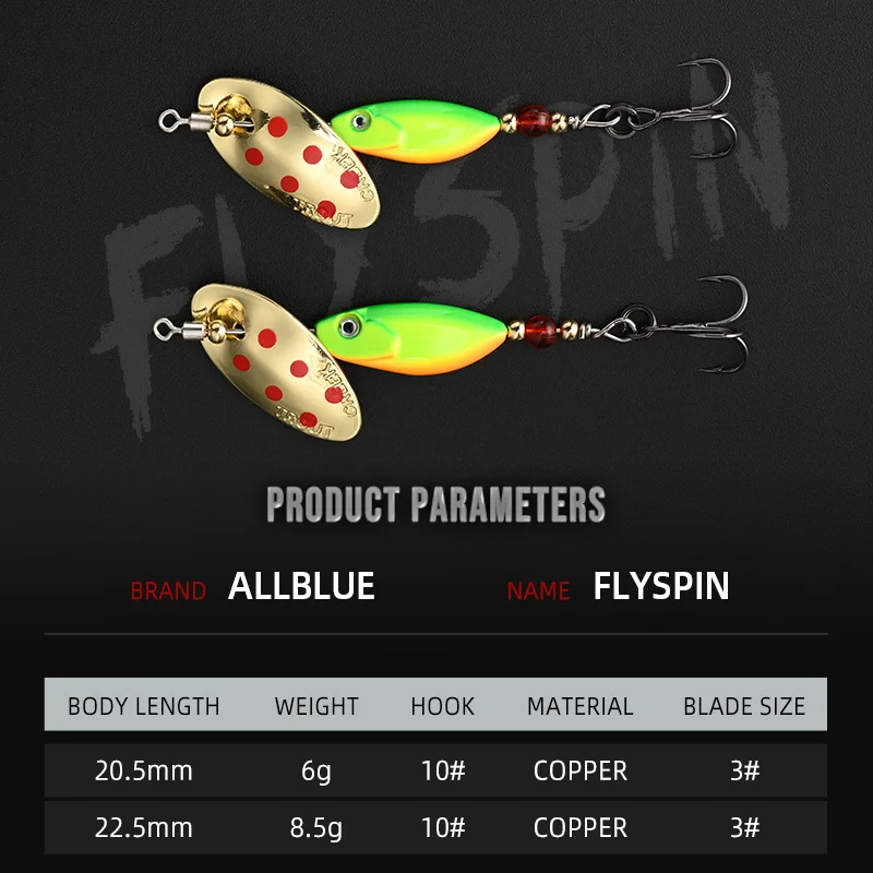 ALLBLUE-señuelo giratorio FLYSPIN de Metal, cebo Artificial duro de latón, 6g, 8,5g, aparejos de pesca de trucha, Arroyo de agua dulce de cobre - imagen 2