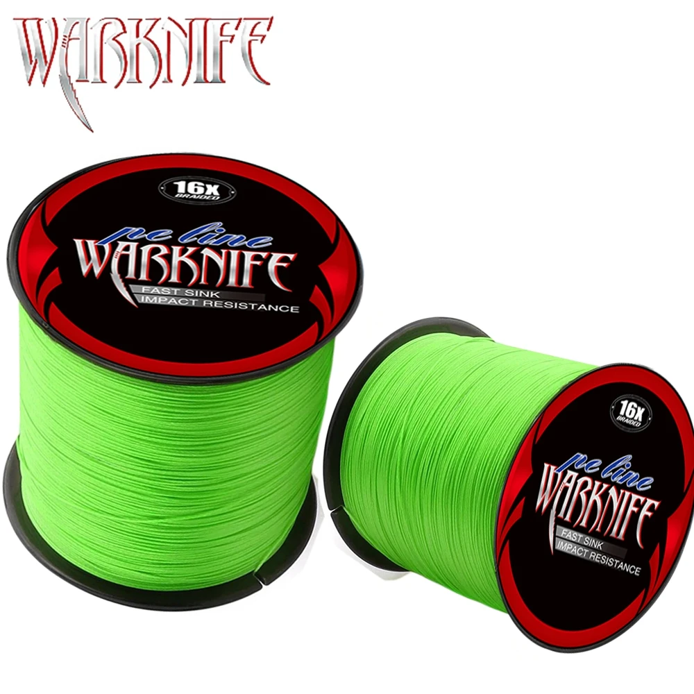 Warknife-sedal de pesca trenzado japonés, 16 hebras, 100M-2000M, núcleo hueco, PE Extreme, 20LBs-500LBs, línea de asistencia, verde fluorescente - imagen 3