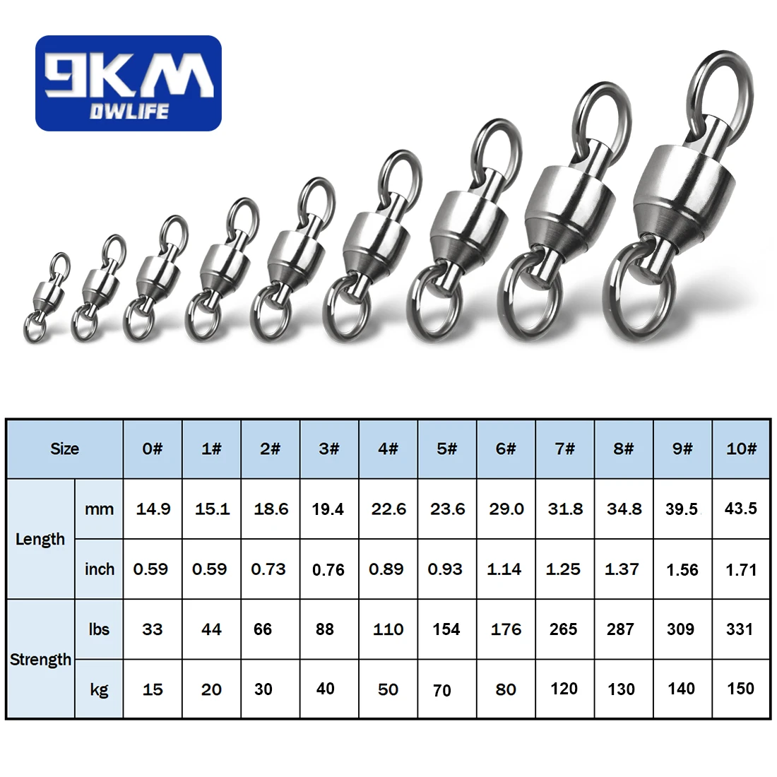 Paquete de 20 ~ 100 anillos sólidos giratorios con rodamiento de bolas, conector de pesca de acero inoxidable, pesca en agua dulce y salada para pesca con cebo de curricán - imagen 3