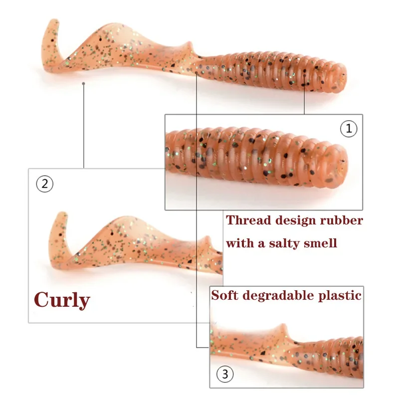 5 uds gusanos Señuelos de Pesca Jigging Wobbler señuelo suave 6cm 1,8g olor a camarón con cebos de sal Swimbaits cebo de silicona Artificial - imagen 4