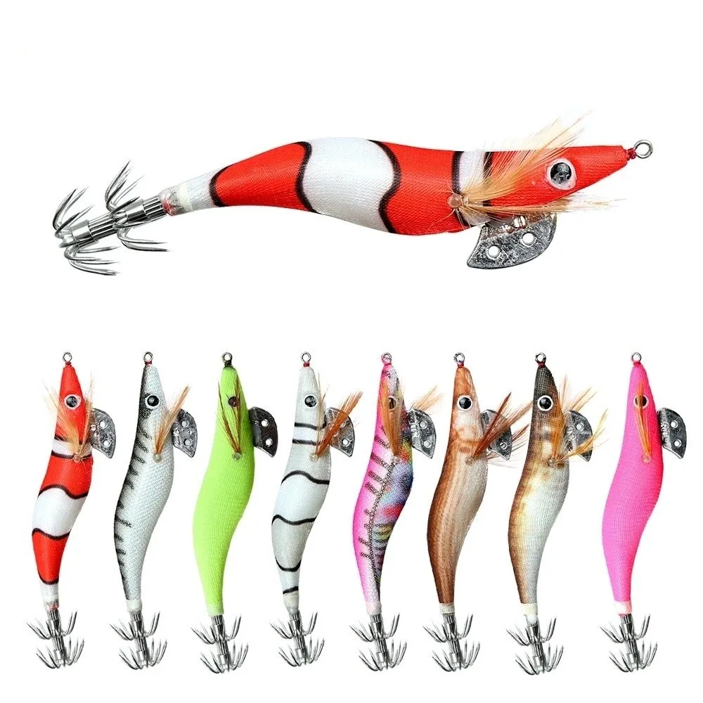 Camarones gambas 2,5 # Jig de calamar 11g 10cm cebo duro señuelo de pesca luminoso de madera pesca en aguas profundas - imagen 4