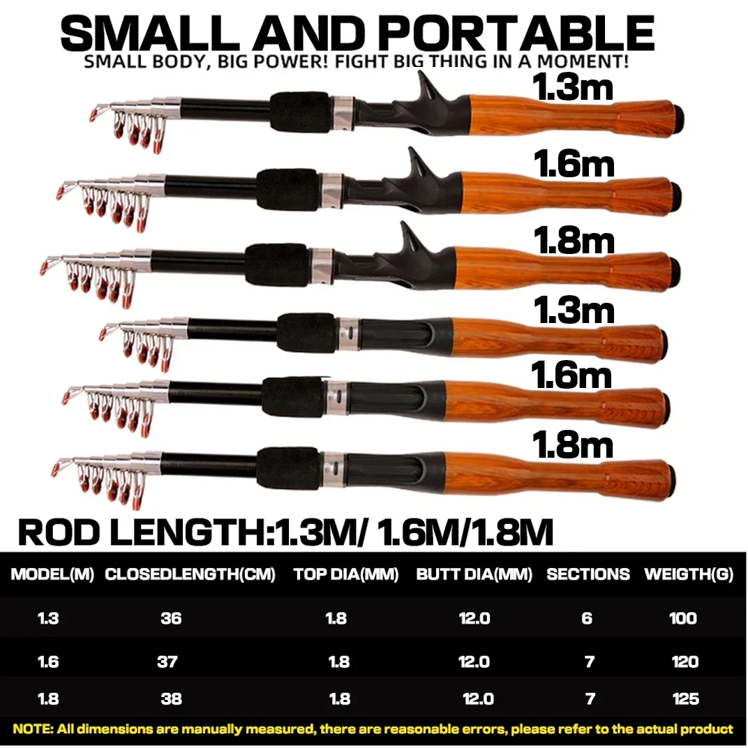 Set de carrete y caña de pescar giratoria y fundida, Set de carretes telescópicos de fibra de carbono de alta calidad, 19 + 1BB, 1,3 m-1,8 m - imagen 2