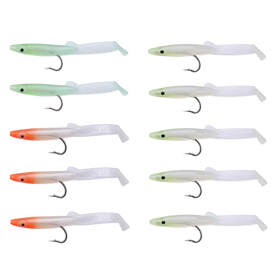 FTK-Juego de cebo suave de silicona, 5-10 Uds., 5,5/6, 5/8, 5/10,5 cm, plantilla de cola en T, Señuelos de Pesca artificiales con anzuelo - imagen 2