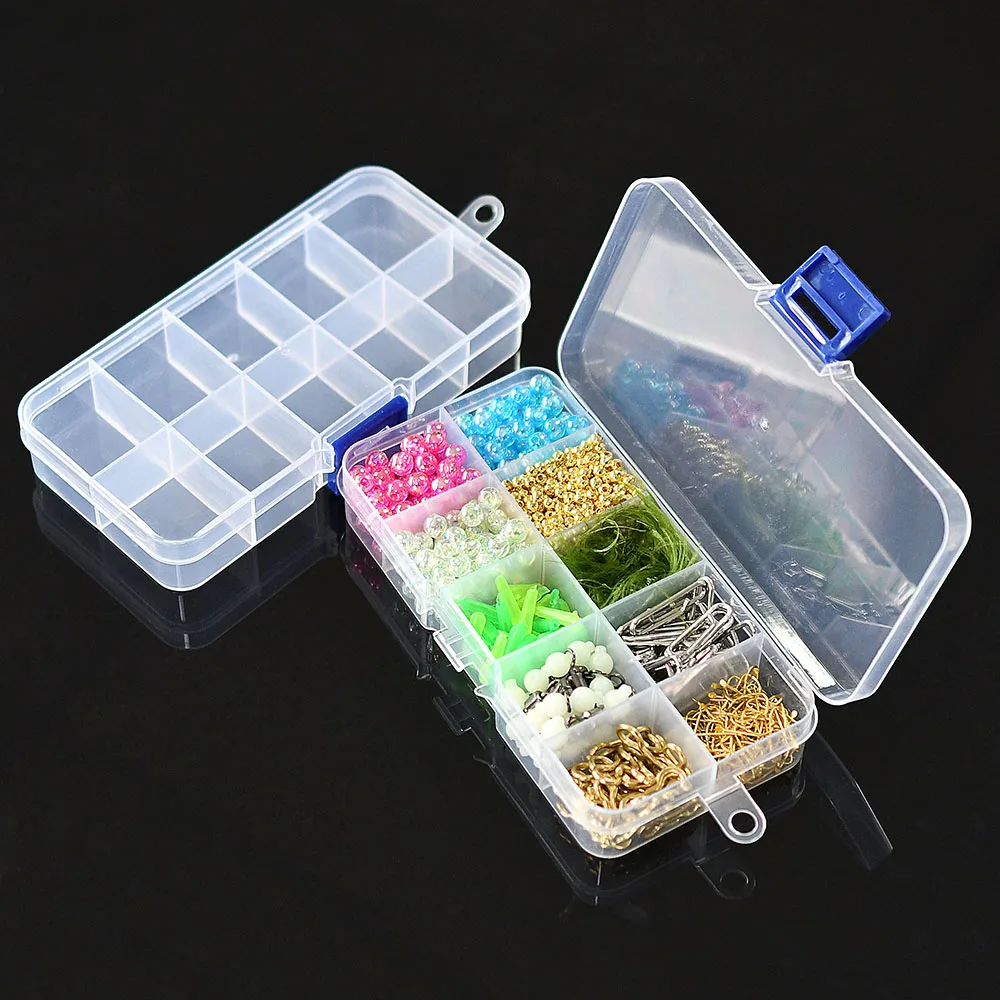 MNFT caja de aparejos con 10 compartimentos, señuelos, ganchos, cuentas, estuche de almacenamiento, accesorios de pesca, cajas transparentes - imagen 2