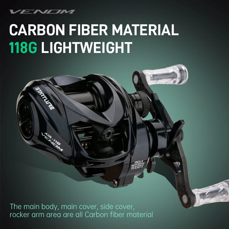 CEMREO 118g carrete de pesca Baitcasting ultraligero cuerpo de carbono 4kg sistema de freno magnético carrete de fundición modelo VENOM - imagen 2