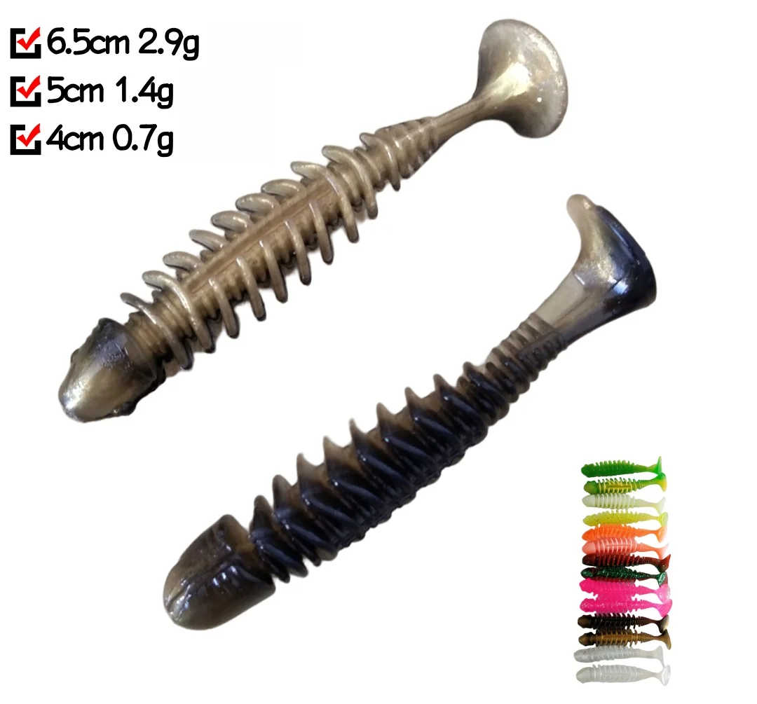 70 Uds 4cm/5cm/6,5 cm cola en T cebo suave lubina señuelo de pesca de imitación para perca y lubina en lagos y reservas - imagen 3