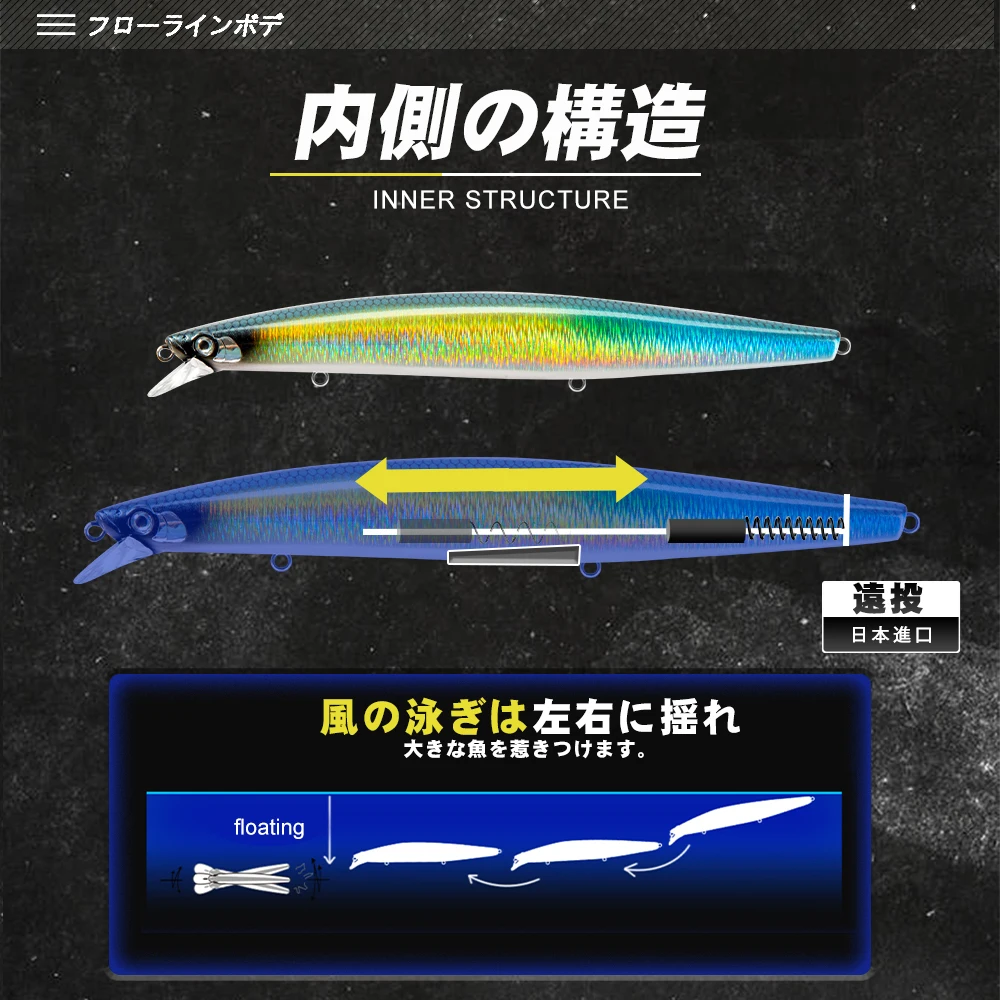 D1-señuelo flotante para pececillos, Wobbler de 163mm/32g, silencioso, para pesca en el mar, agua salada, Jerkbait, giratorio para lubina, trucha, señuelo duro, productos de pesca