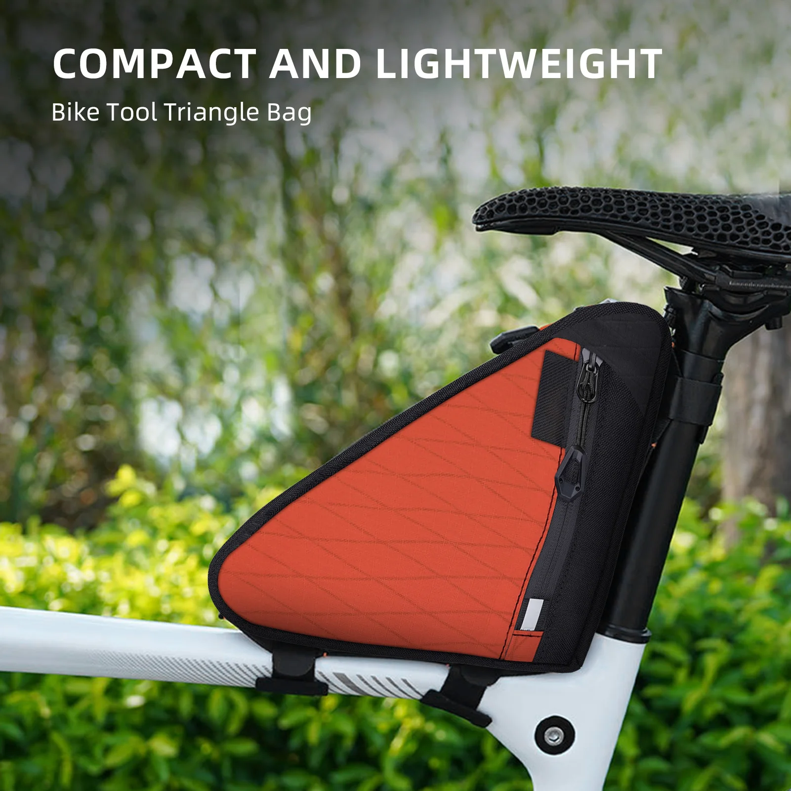 Bolsa de herramientas para bicicleta, triángulo, capacidad de 1L, diseño compacto, se adapta a varias bicicletas, grava plegable de montaña y carretera, resistente a la lluvia - imagen 3