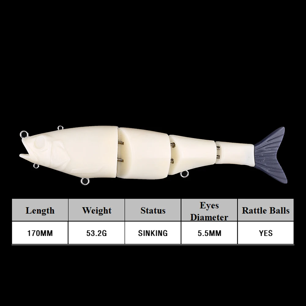 Chan'sHuang-Cebo en blanco sin pintar, 3 piezas, 17cm, 52,3g, sonajeros de hundimiento, Swimbait multiarticulado, señuelo de pesca Artificial hecho a mano - imagen 2