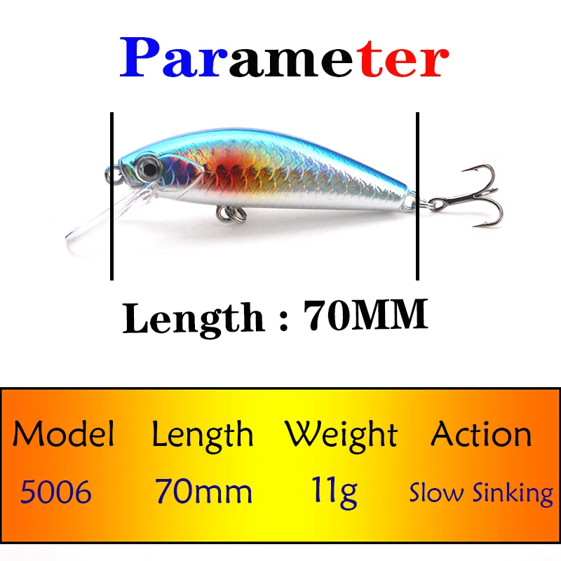 Testar-señuelos de Pesca con cebo de pececillo de hundimiento lento, 70mm, 11g, lanzamiento largo, suspensión láser Artificial, Swimbaits para Lucio, trucha, Pesca - imagen 3