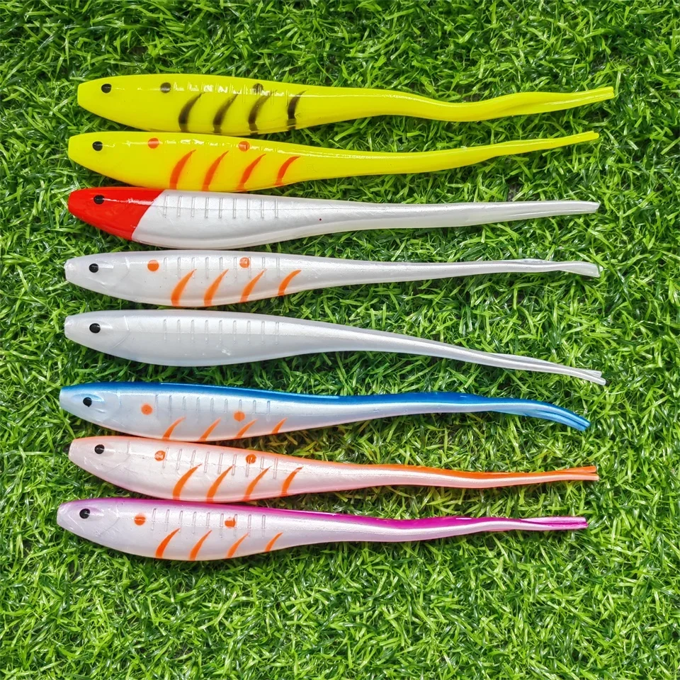 MUKUN 3 uds cebo blando 17cm 18g forma de V cola dividida Swimbait gusano Artificial silicona roca brillo Señuelos de Pesca - imagen 4