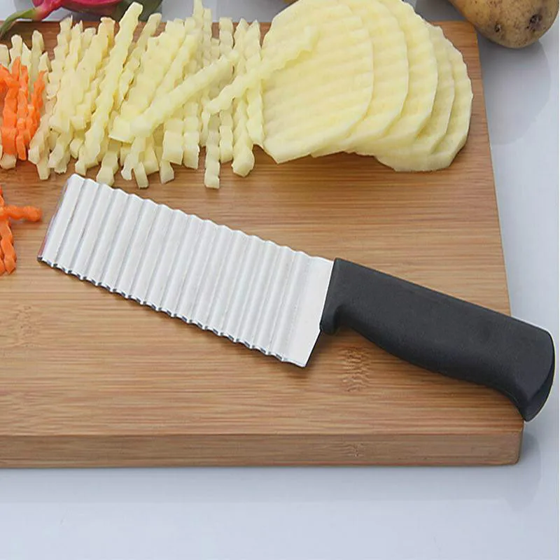 Rebanador de patatas fritas de acero inoxidable, cuchillo rebanador ondulado arrugado de frutas y verduras, cortador de patatas, picador, freidora francesa - imagen 3