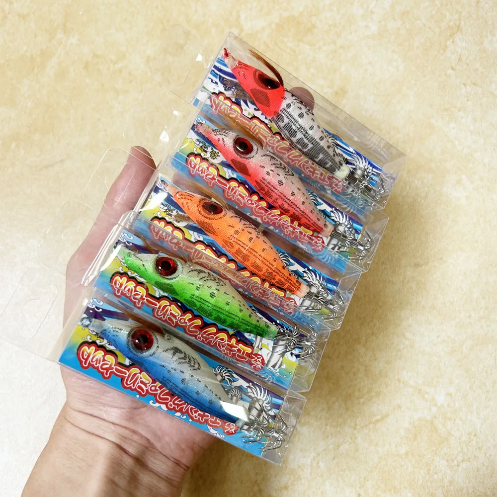 Juego de 5-25 Piezas de Señuelos de Pesca de 9g/10cm, Plomada de Pesca, Anzuelo para Calamar, Camarón de Madera, Pulpo Artificial, Sepia, Camarón, Cebo Duro - imagen 2