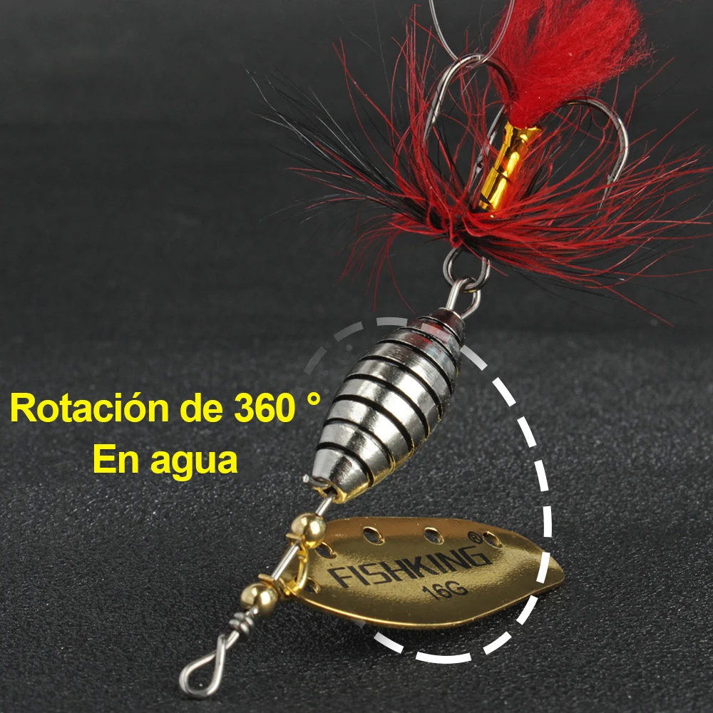 FISH KING-señuelo giratorio de Metal, cebo duro de latón, cuchara, pluma, gancho triple, señuelo falso, aparejos de Pesca, 1 pieza, 2 piezas, 6g, 12g, 16g - imagen 4