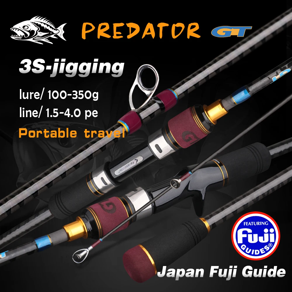 Caña Slow Jigging Predator 6.5 pies Carbono MH 3 secciones para barco