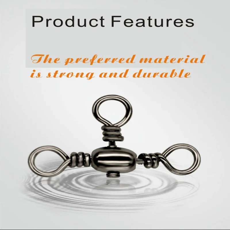 10cs/bolsa accesorios de pesca niquelado negro conector de tres clavijas divisor de sublínea giratoria en T pesca al aire libre - imagen 3