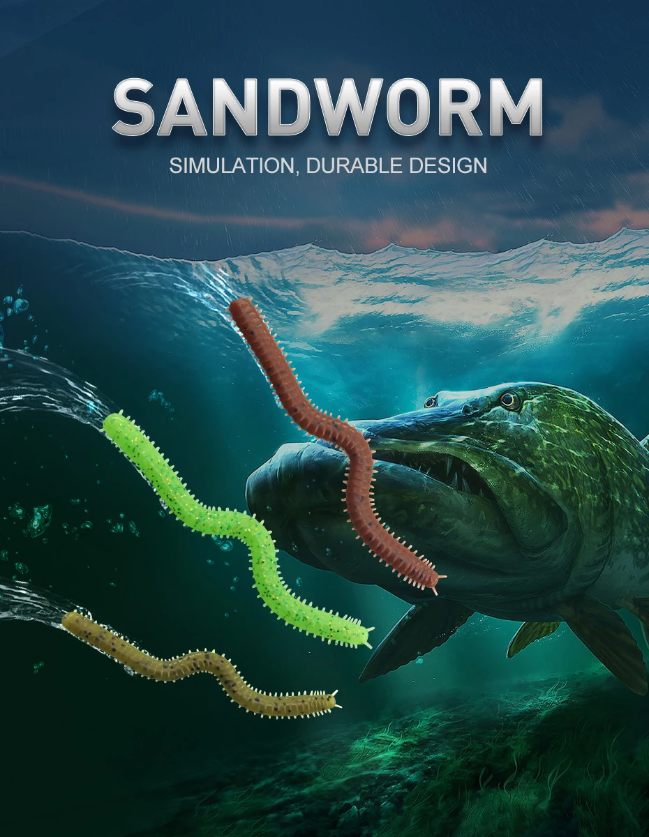 KESFISHING-gusano de arena Artificial de 3 ", 20 piezas, cebos de silicona suave para todos los peces, aparejos, señuelo de Pesca - imagen 4