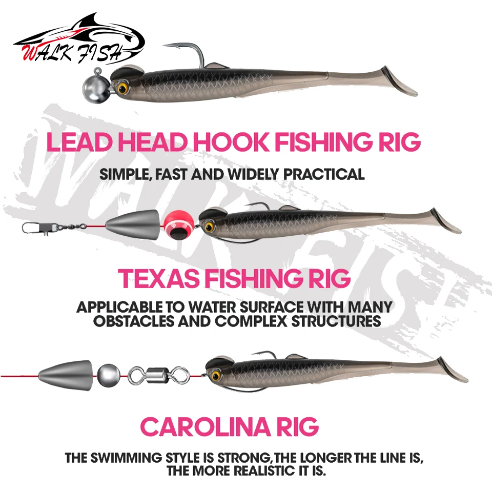 WALK FISH-señuelo suave con cola de gallo, 5 uds./10 Uds., 6cm/1,3g, realista con ojos 3D, cebo biónico de PVC para lubina, trucha, acción multig - imagen 4