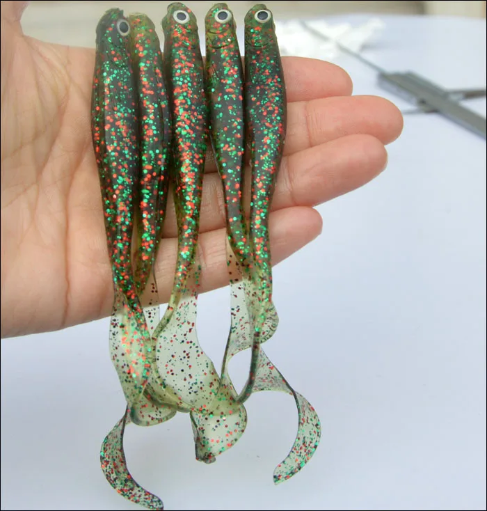 Señuelo de pesca cebo blando 6,5g 10,5 cm cola única larva cebo de pescado Artificial pesca nocturna brillo luminoso lote 5 piezas - imagen 5