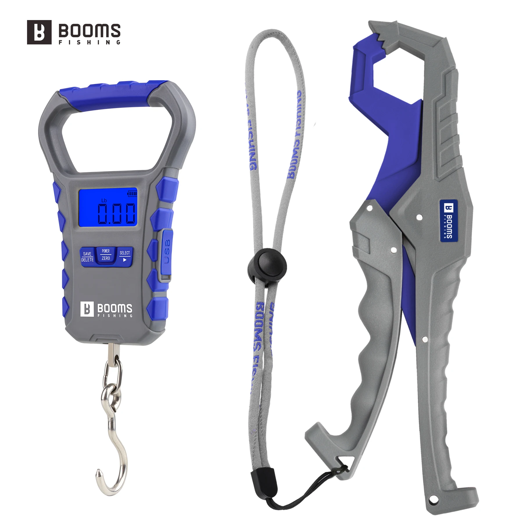 Booms Fishing-báscula de pesca Digital recargable LCD, 65LB/30KG, báscula de equipaje portátil y pinza de labio de pescado de 24cm, juego de herramientas de pesca