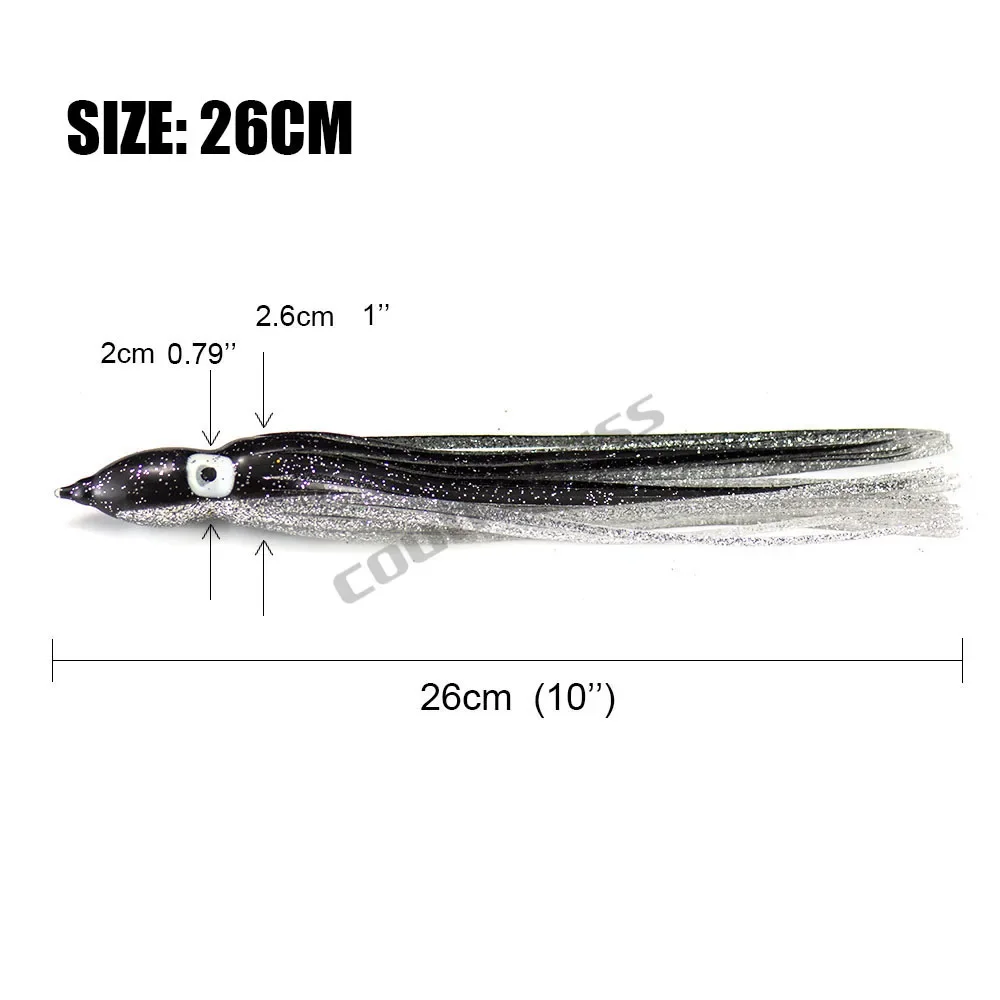 Countbass 2 uds 26cm/10 "faldas de calamar para curricán, Señuelos de pesca de pulpo blando, cebos Hoochie, cola de falda de atún Marlin Wahoo - imagen 2