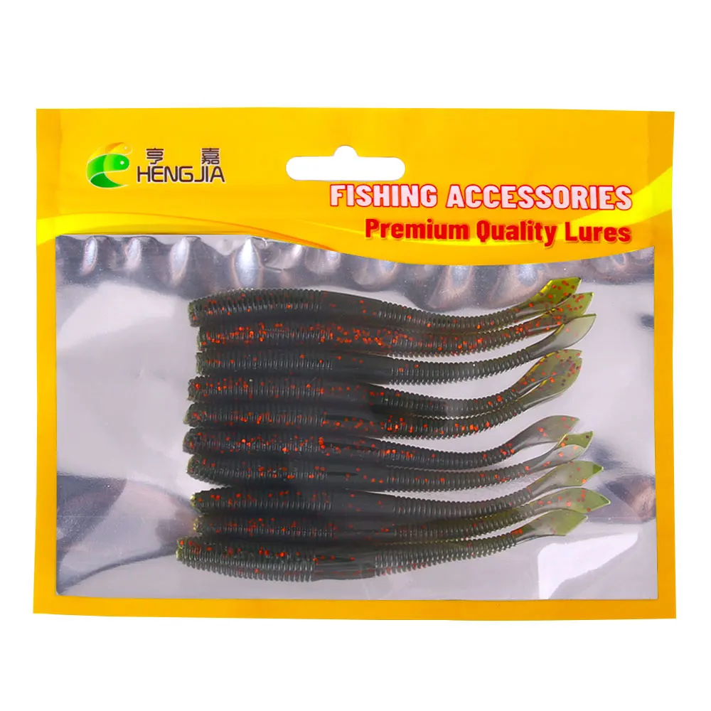 Señuelos blandos de gusano de 10 piezas, cebos de silicona, plantilla Artificial de hundimiento lento, Wobbler, rosca de bajo, Leurre Souple - imagen 4