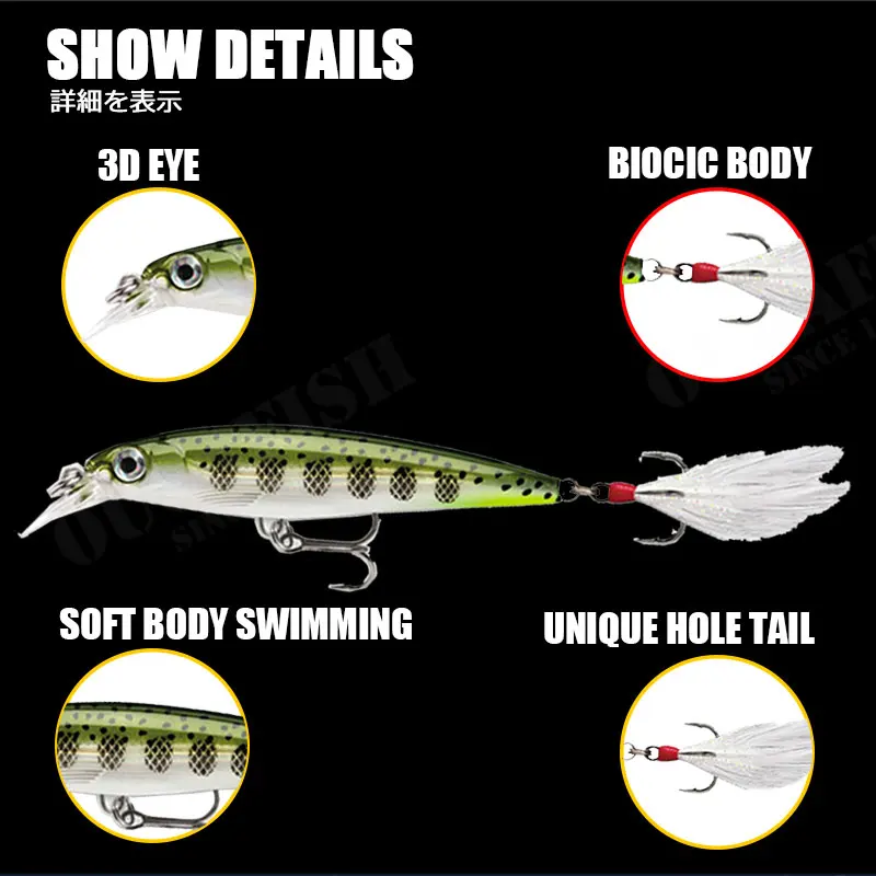 1 Uds 95mm 13g Suspend Minnow señuelo de pesca Wobblers con anzuelo de hazaña accesorios de Peche negro Minnow Leurre cebo duro Artificial - imagen 4