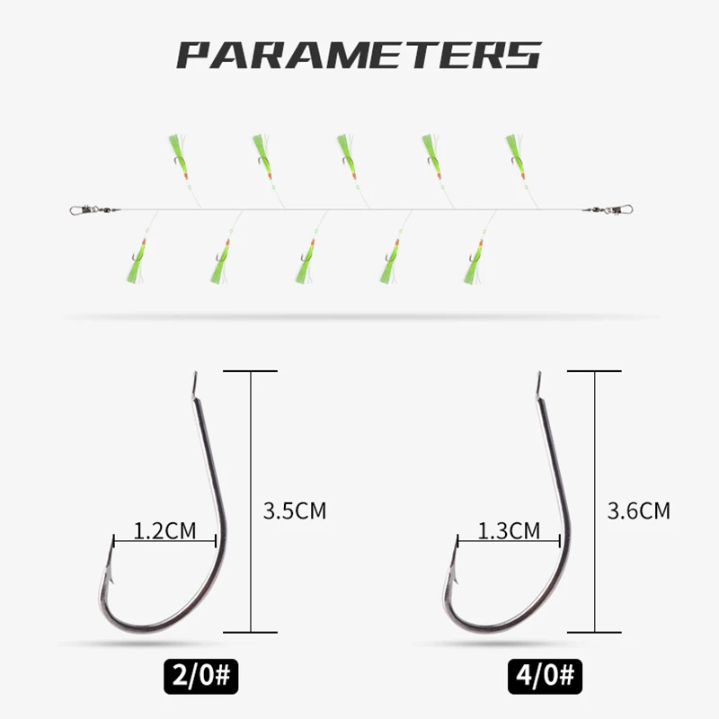 10 anzuelos/juego de anzuelos de cuerda, anzuelo Sabiki para pesca giratoria, cabeza de anzuelo sabiki, cuentas luminosas - imagen 3