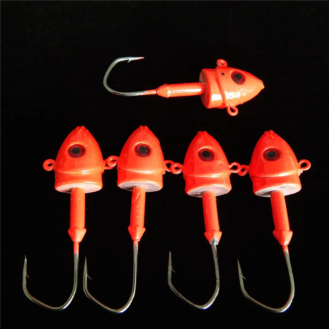 Anzuelo de pesca de 5 piezas, cabeza de pez, ojos 3D para gusanos blandos, cebo de tiro directo, accesorios de pesca luminosos, 26g, 28g - imagen 2