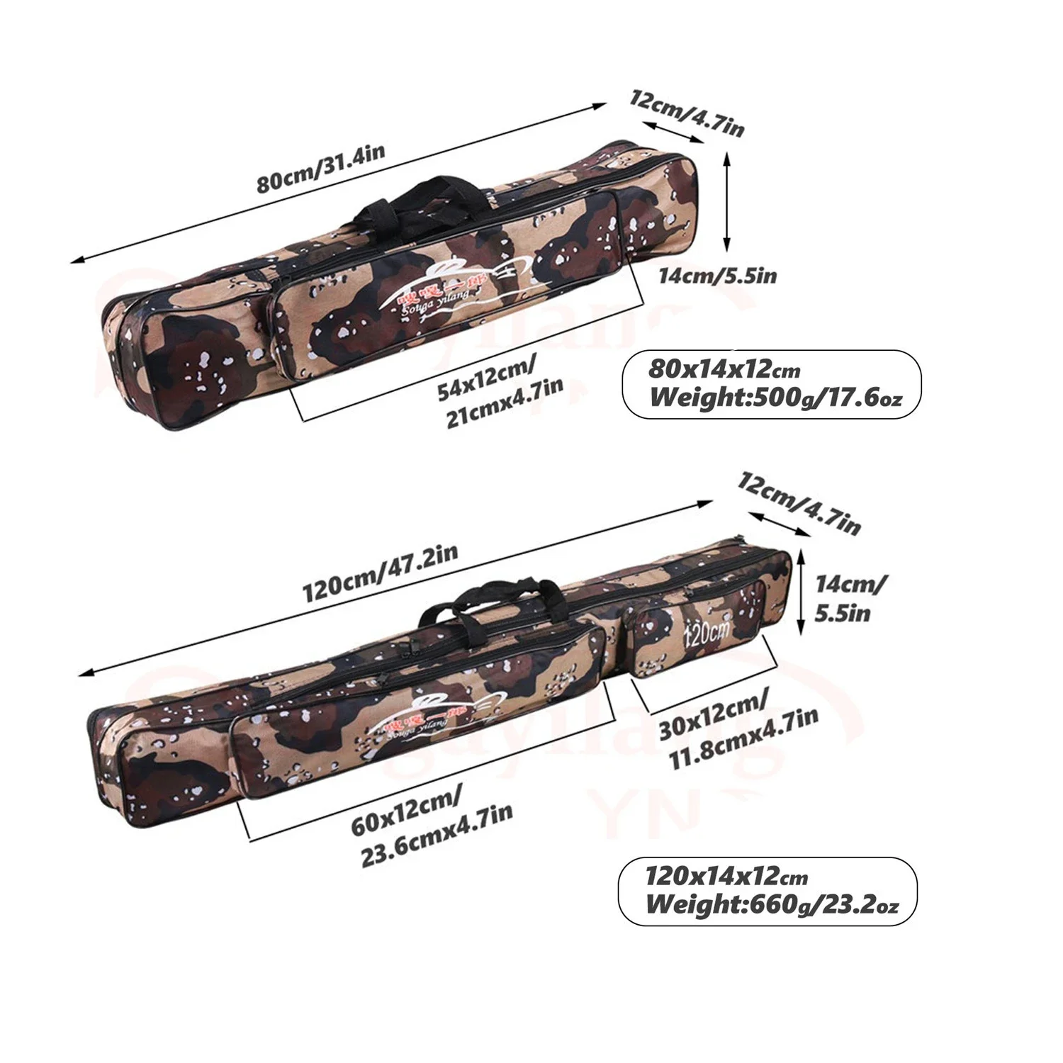 Sougayilang-bolsa de pesca de 120cm y 130CM, bolsa de nailon impermeable de gran capacidad, bolsa de caña de pescar de camuflaje, funda de carrete, bolsas de aparejos de pesca - imagen 3