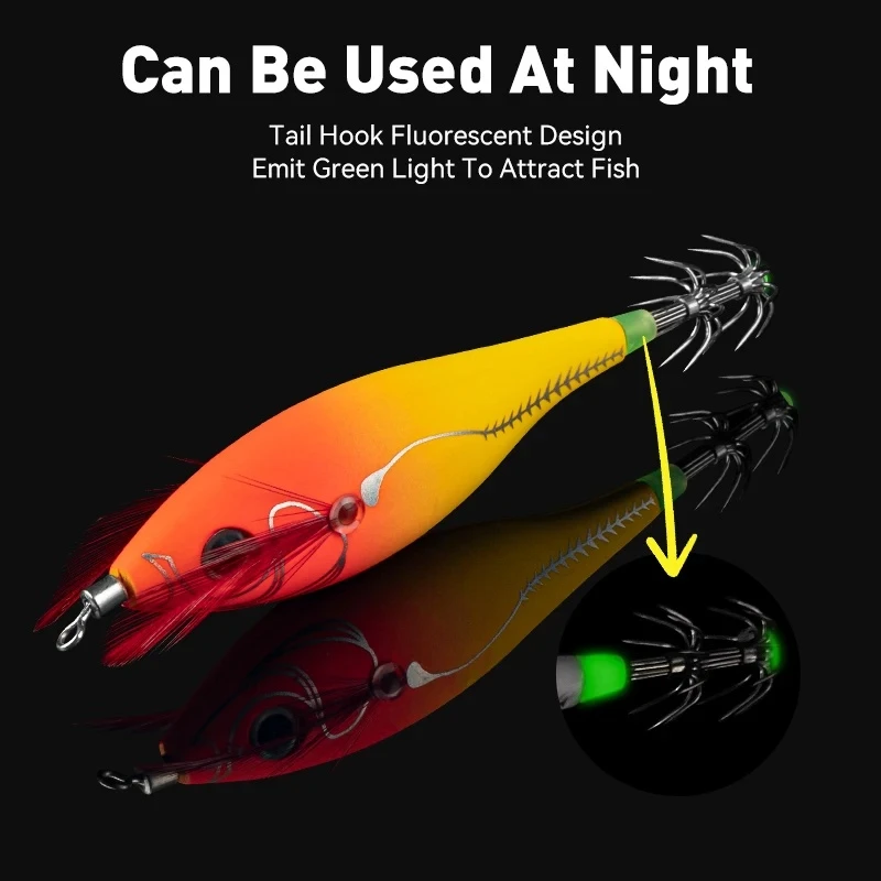 BRAVMACK-plantilla de calamar Horizontal luminosa, anzuelo de madera para camarones y calamar, 5 uds., Señuelos de pesca, pulpo, sepia, camarones, cebos de agua salada - imagen 5