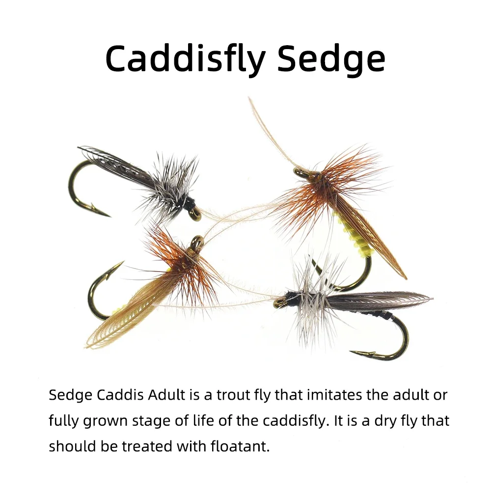 WIFREO 8 piezas/caja # 14 marrón gris Caddisfly Sedge adulto suave Hackle mosca seca trucha lubina Grayling señuelo insecto Artificial cebo - imagen 3