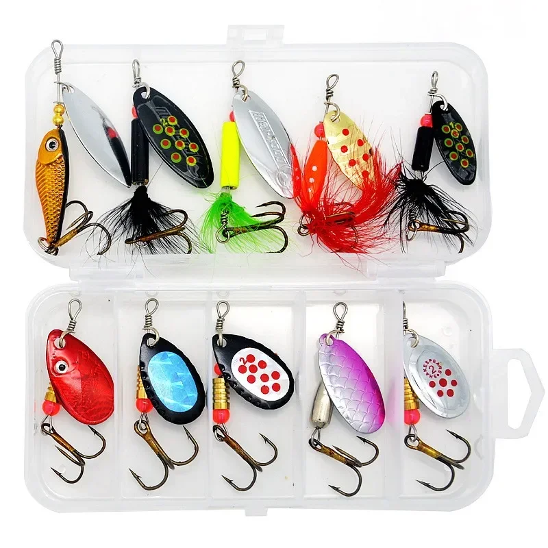 Señuelos de pesca giratorios con cuchara de Metal, juego de 10 Uds., Spoonbait, Crankbaits, Wobblers de pesca para Lucio, Kit de ganchillo, cebo Artificial - imagen 5