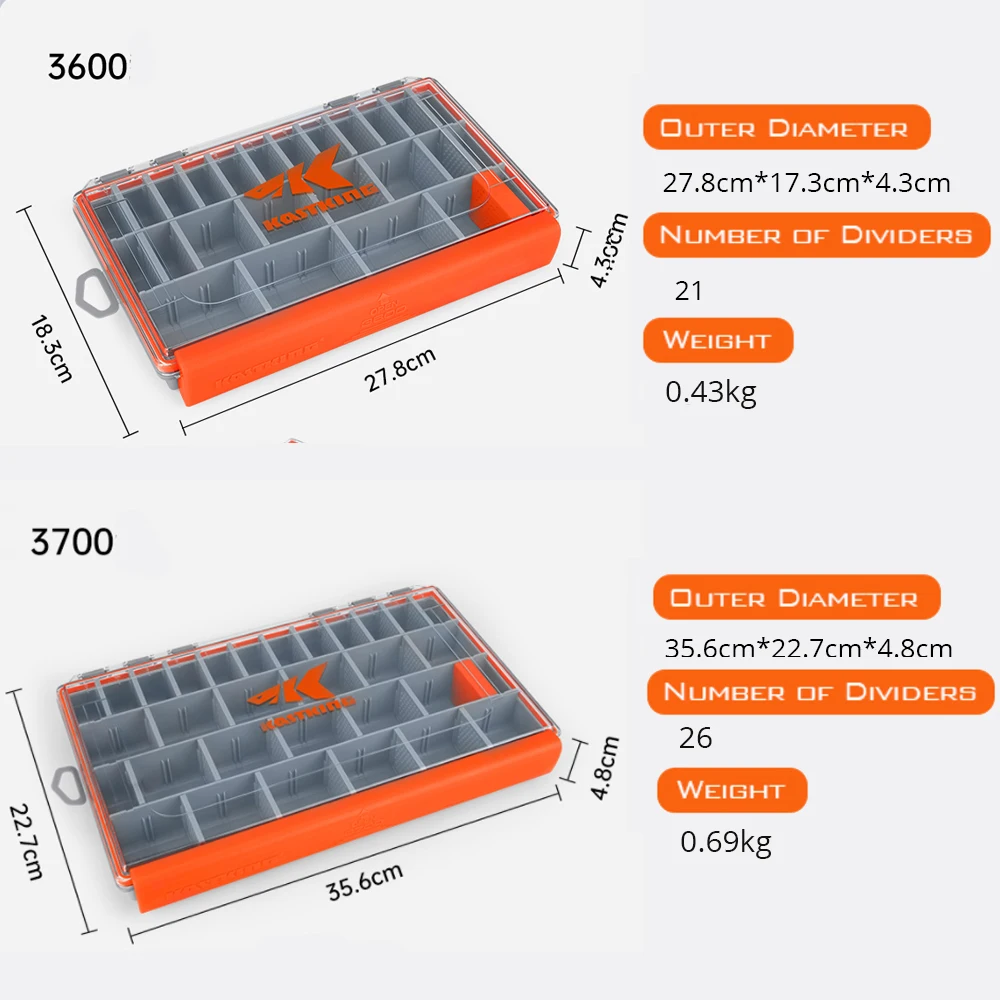 KastKing-caja de aparejos de pesca impermeable HyperSeal, organizador de bandejas de aparejos con divisores extraíbles, caja de señuelos, 3600 y 3700 - imagen 3